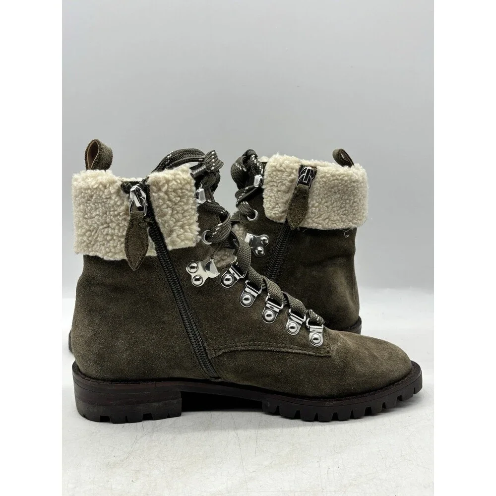 Rebecca Minkoff Jaylin Olive Green Combat Boots Leather Fur Lined Women’s Sz 6 M